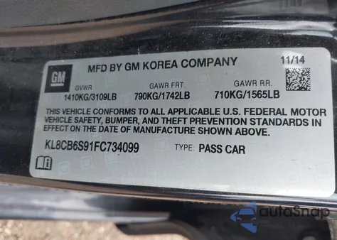 2015 Chevrolet Spark Ls Cvt из США, поврежденный, VIN KL8CB6S91FC734099